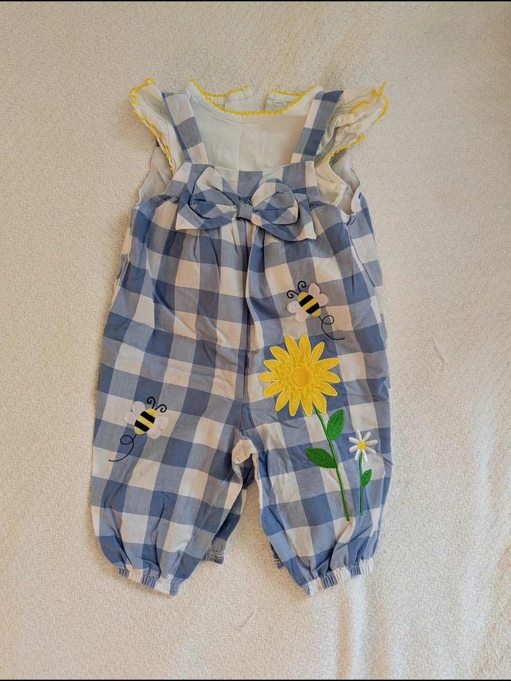 Baby Girl Summer Outfit Bundle 9 Months - Plaid, Gingham, Dinosaurs - Picture 2 of 4